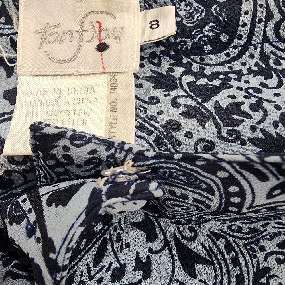 Vintage TanJay Shirt Womens 8 Blue Paisley Tie Neck Bow Long Sleeve Chiffon - Picture 13 of 16